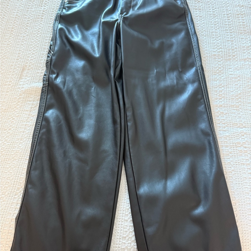 Blank NYC Women's Black Faux Leather Wide Leg Pants
